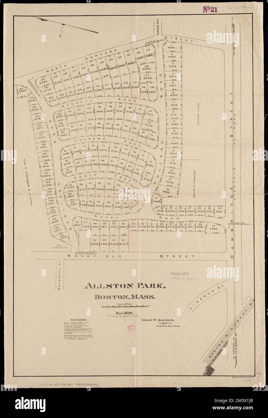 Allston Park, Boston, Massachusetts. Orienté vers le nord, en haut à gauche , Massachusetts , Suffolk , comté , Boston Banque D'Images