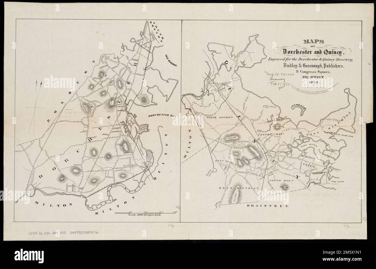 Cartes de Dorchester et Quincy. Orienté vers le nord vers le coin supérieur droit. Relief montré par les haches , Massachusetts , Suffolk ,Comté , Boston , Dorchester Massachusetts , Norfolk ,Comté , Quincy Banque D'Images