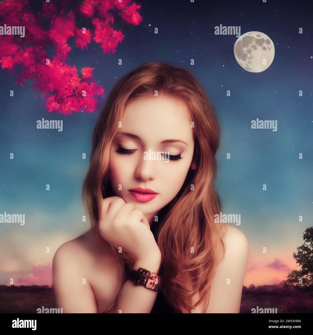 Femme heureuse appréciant le ciel nocturne Banque de photographies et d ...