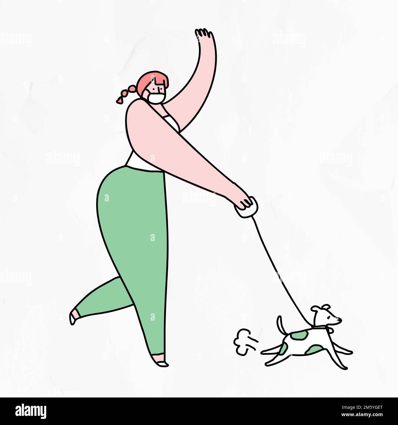 COVID-19 nouveau vecteur normal femme chien de marche doodle caractère Illustration de Vecteur