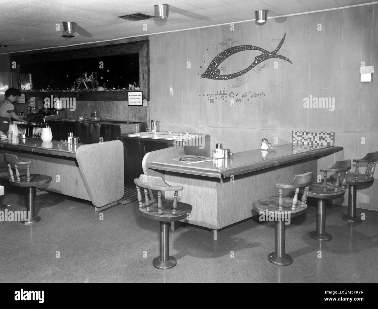 Intérieur du restaurant de Californie du Sud, env. 1965. Banque D'Images