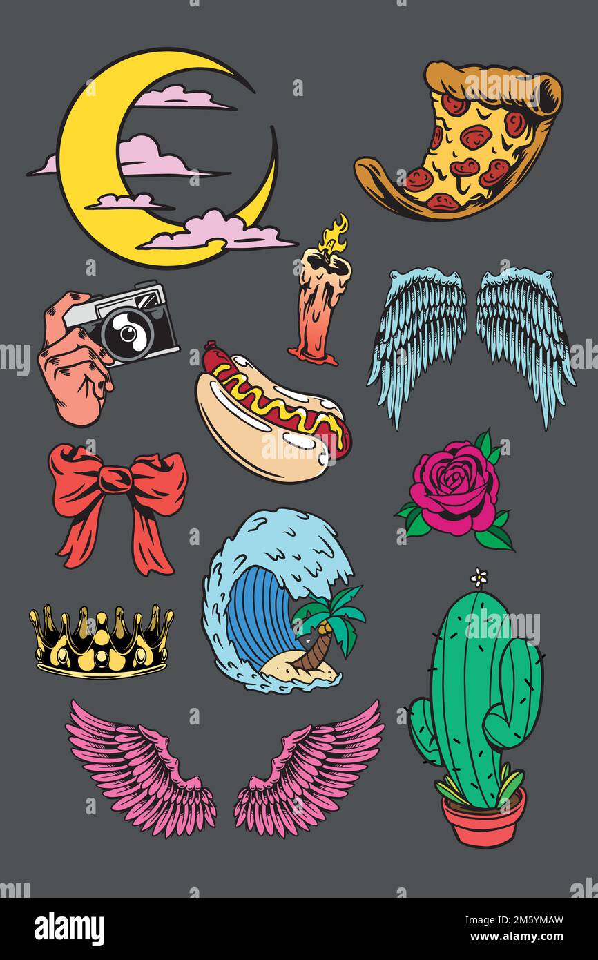 Collection d'autocollants colorés mignonne vector Illustration de Vecteur