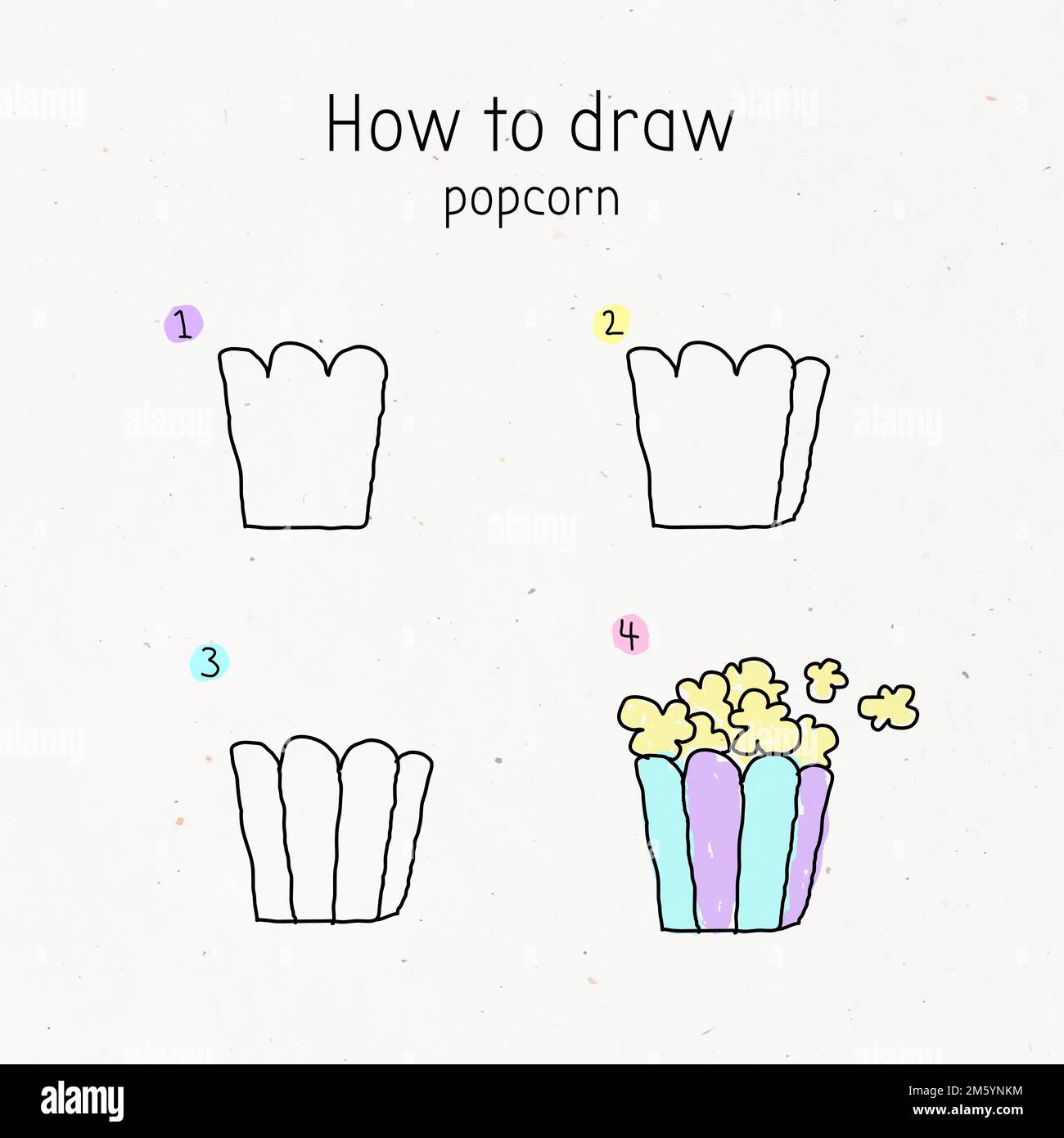 Comment dessiner le vecteur du tutoriel de popcorn doodle Illustration de Vecteur