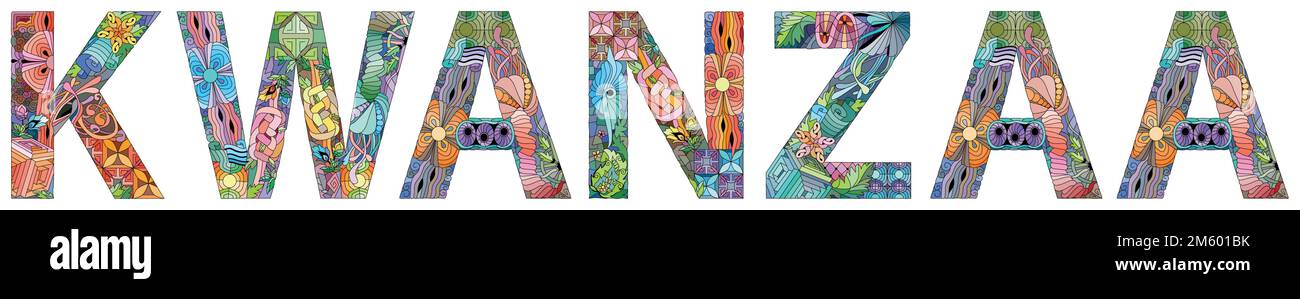 Décoration artistique peinte à la main. Dessin à la main du mot d'illustration KWANZAA pour t-shirt et autre décoration Illustration de Vecteur