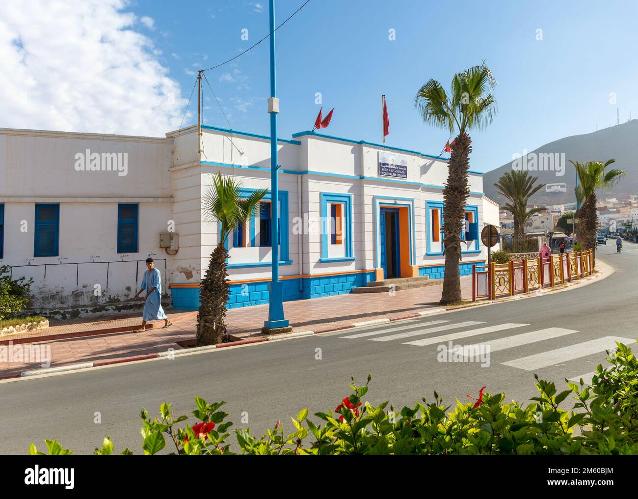 Ecole Halima école d'essai Art déco architecture coloniale espagnole bâtiment, Sidi Ifni, Maroc, Afrique du Nord Banque D'Images