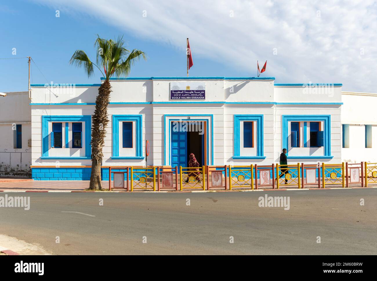 Ecole Halima école d'essai Art déco architecture coloniale espagnole bâtiment, Sidi Ifni, Maroc, Afrique du Nord Banque D'Images