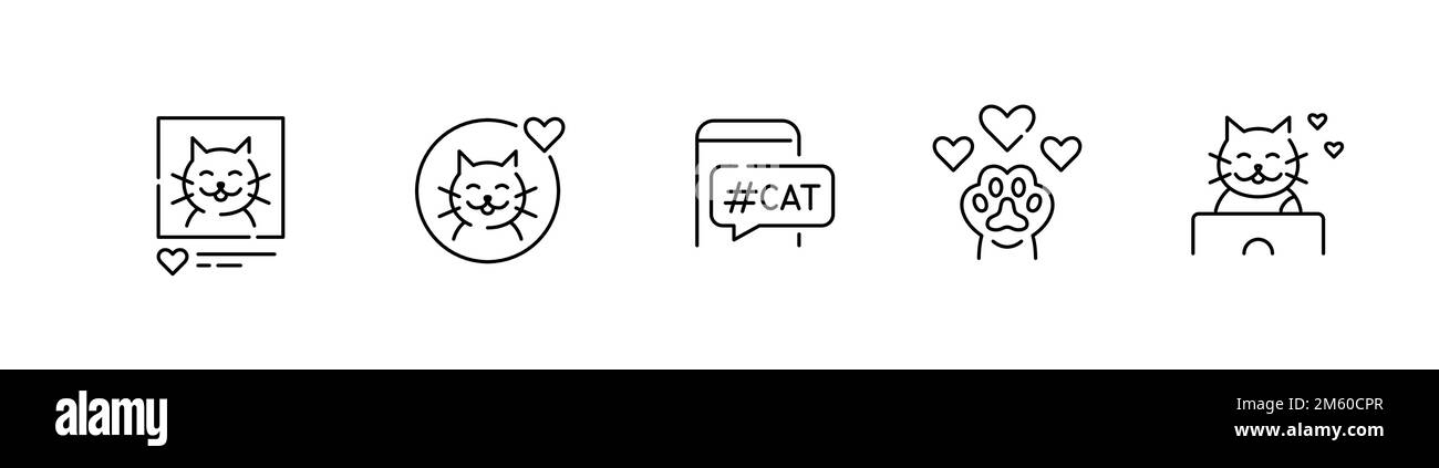 5 icônes de blogueur de chat. Présence de médias sociaux PET. Design de contour pixel Perfect, modifiable Illustration de Vecteur
