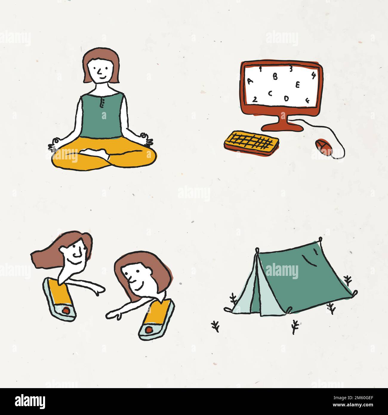 Activités à la maison style doodle ensemble vectoriel Illustration de Vecteur