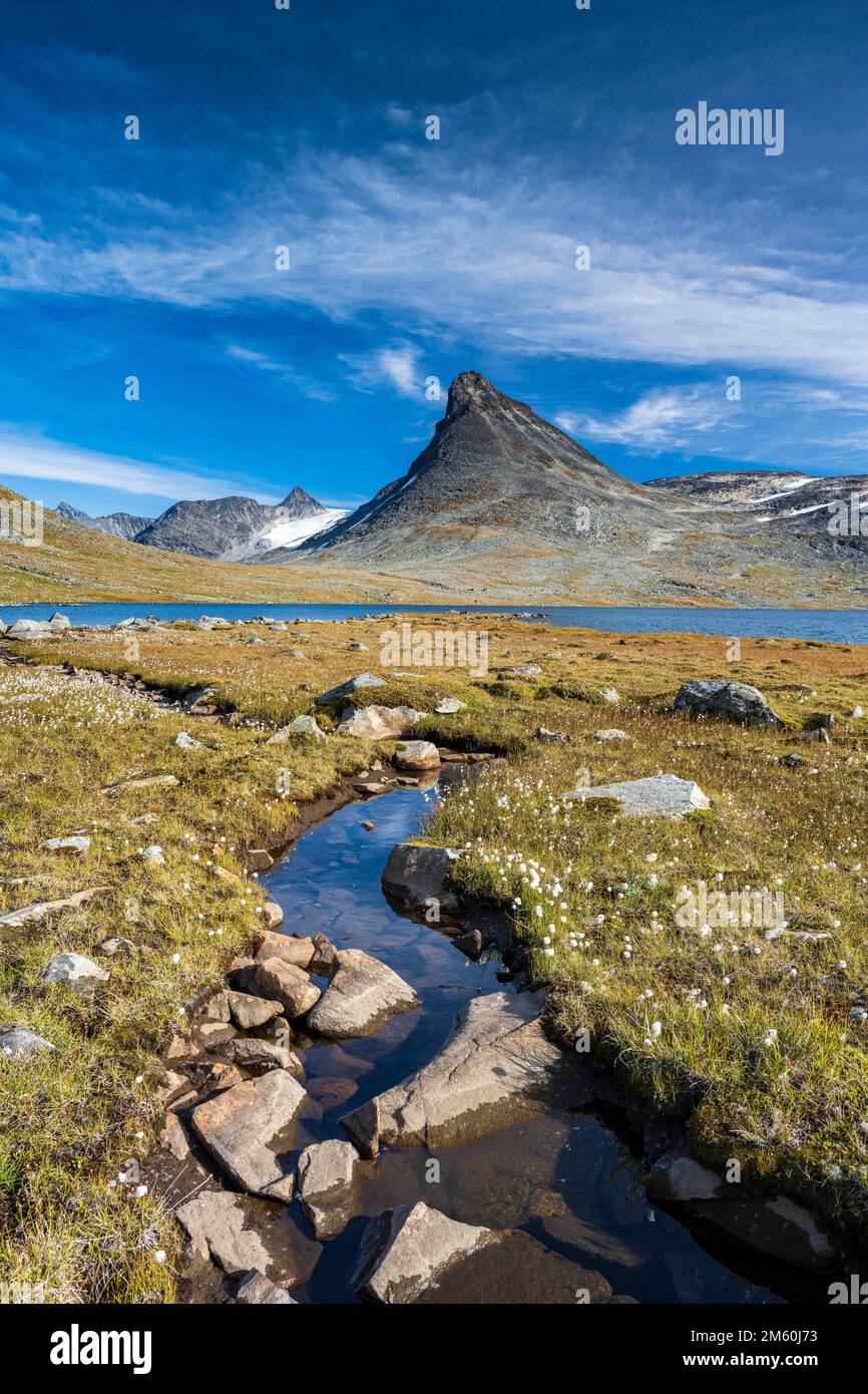 Lac Leirvassbu et Mont Kyrkja, Leirdalen, parc national de Jotunheimen, Norvège Banque D'Images