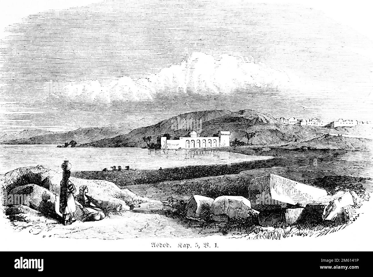 Vue d'Ashdod, Bible, ancien Testament, Premier Livre de Samuel, Chapitre 5, verset 1, iIllustration historique à propos de 1850 Banque D'Images