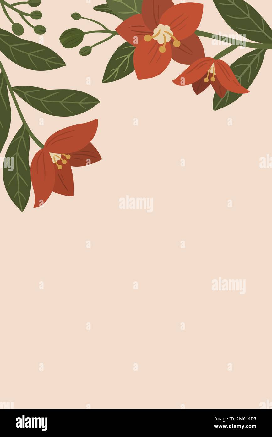 Espace de copie de fleur rouge botanique sur un vecteur de fond pêche Illustration de Vecteur