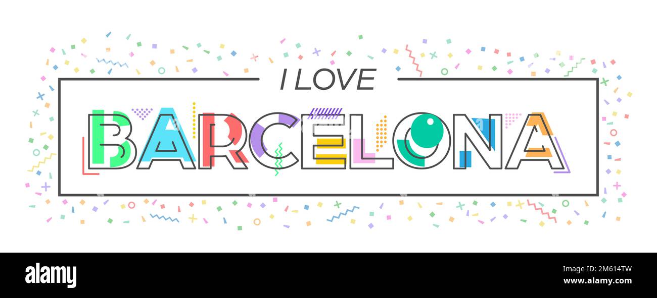 J'aime Barcelone. Lettrage vectoriel pour cartes postales, affiches, affiches et bannières. Conception plate Illustration de Vecteur