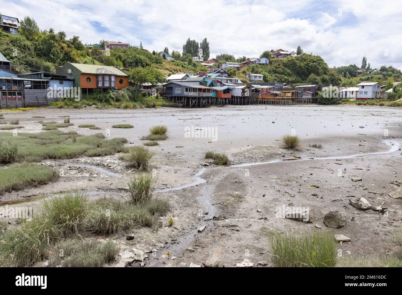 Palafitos de Pedro Montt - maisons colorées en pilotis sur Chiloé (Isla Grande de Chiloé) au Chili Banque D'Images