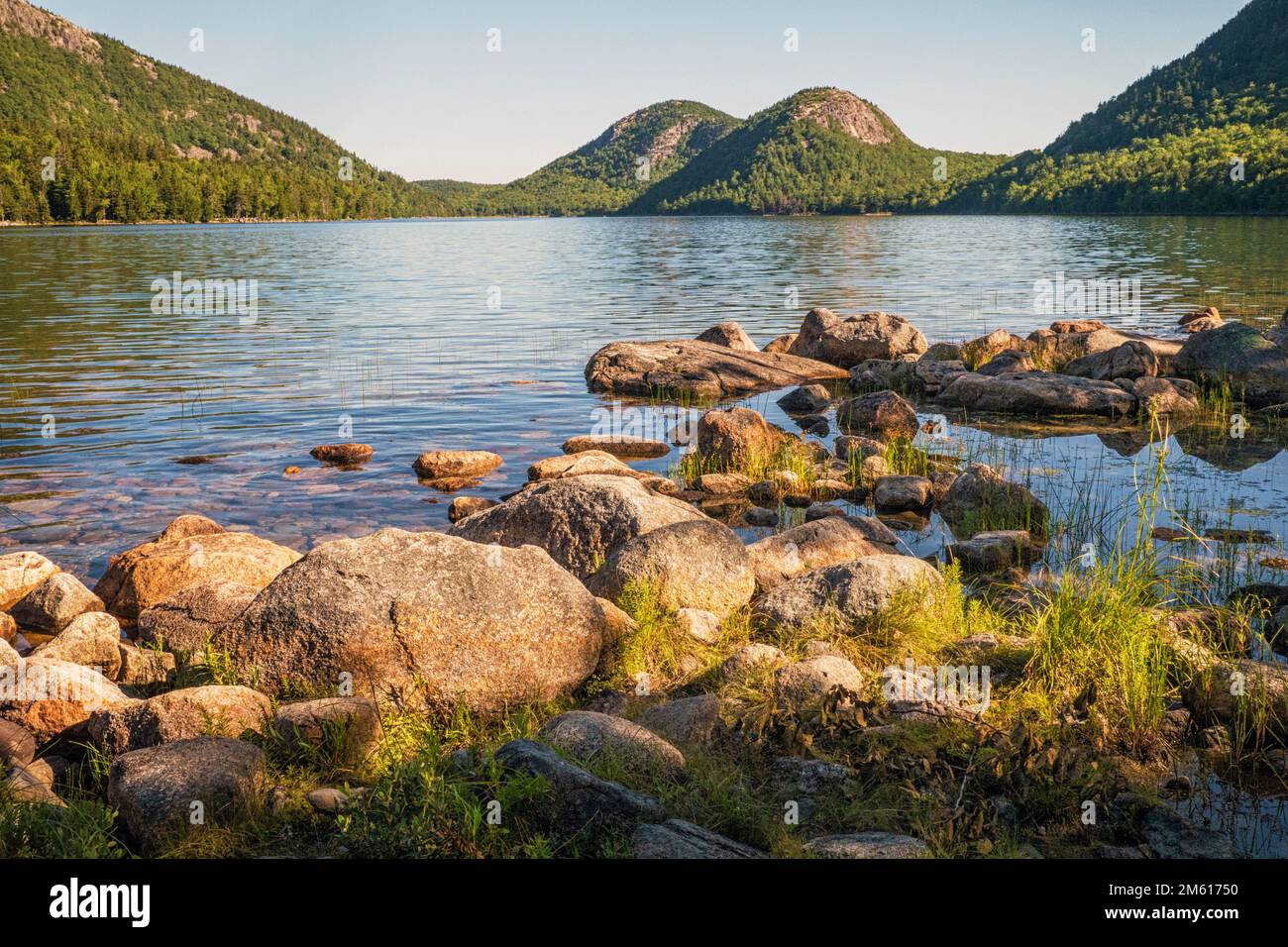 The Bubbles et Jordan Pond un matin d'été dans le parc national Acadia, dans le Maine Banque D'Images