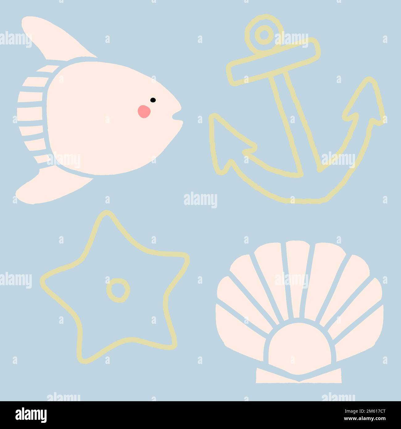 Vecteur de jeu d'animaux sous-marins dessiné à la main Illustration de Vecteur