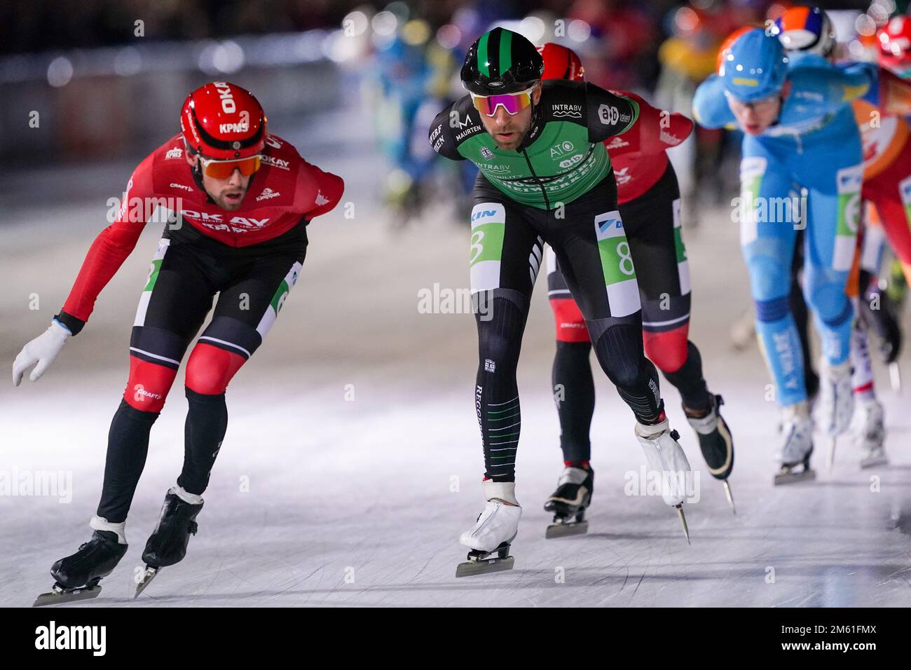 AMSTERDAM, PAYS-BAS - JANVIER 1: Crispijn Ariëns de l'équipe Reggeborgh lors des championnats nationaux Marathon patinage de vitesse à Jaap Eden IJsbaan sur 1 janvier 2023 à Amsterdam, pays-Bas (photo par Andre Weening/Orange Pictures) Banque D'Images
