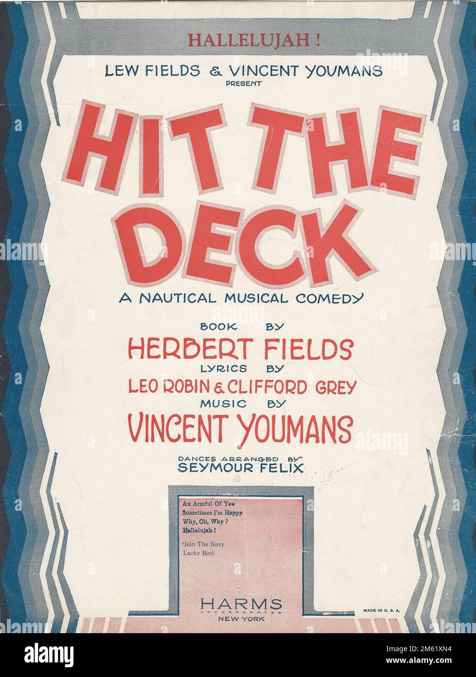 « Hit the Deck » 1927 couverture musicale de Vincent Youmans Banque D'Images