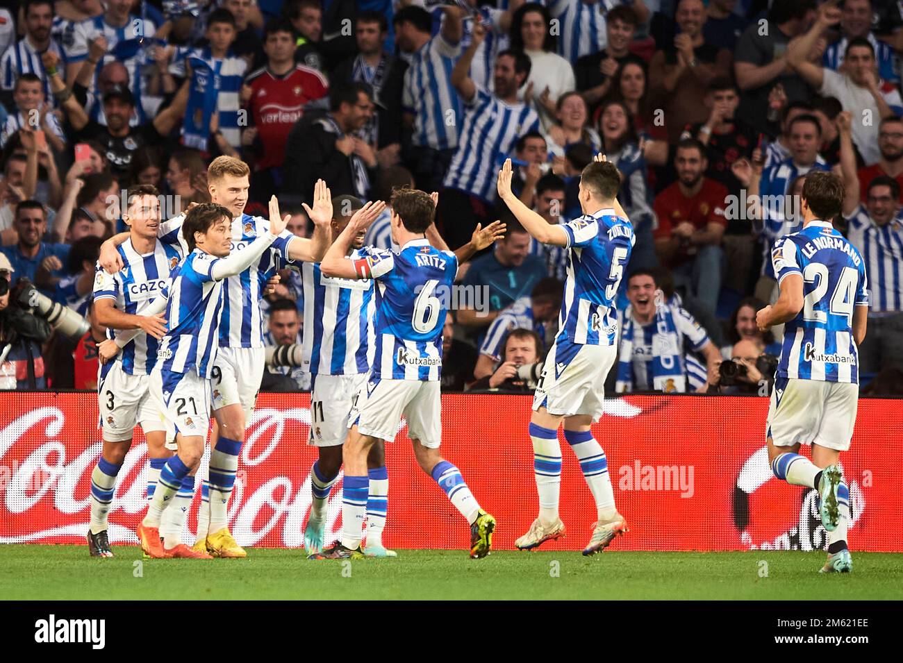 Alexander Sorloth de Real Sociedad but Célébrez pendant le match de la Liga Santander entre Real Sociedad CF et CA Osasuna au stade Reale Arena Banque D'Images