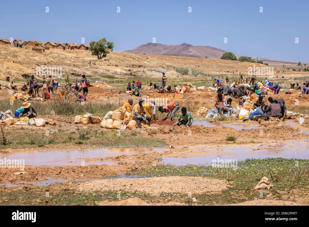 Prospection de saphirs dans la ville minière d'Ilakaka, sud-ouest de Madagascar, Afrique Banque D'Images