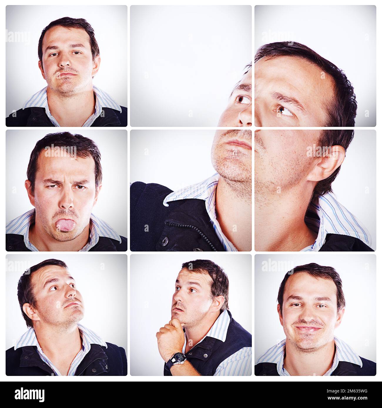 HES un homme à facettes multiples. Photo composite des nombreuses expressions des personnes. Banque D'Images