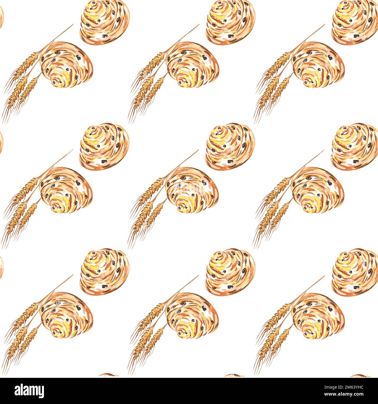 Aquarelle des produits de boulangerie. Dessin raster fait main. Peut être utilisé sur les serviettes, les cartes postales, la publicité de boulangerie. Banque D'Images