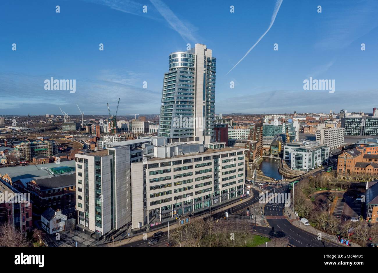 Vue aérienne de Bridgewater place et du centre-ville de Leeds. Yorkshire du Nord de l'Angleterre Royaume-Uni. Centre ville gare, commerces, bureaux, appartements Banque D'Images