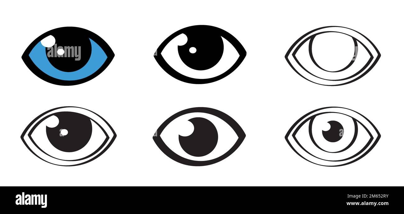 Dessin animé œil bleu et iris. Pour la journée mondiale de la vue, observée le 13 octobre. Pictogramme ou logo Eyes. Icône Santé. Symbole de l'œil de balayage de la rétine. Ophta Banque D'Images