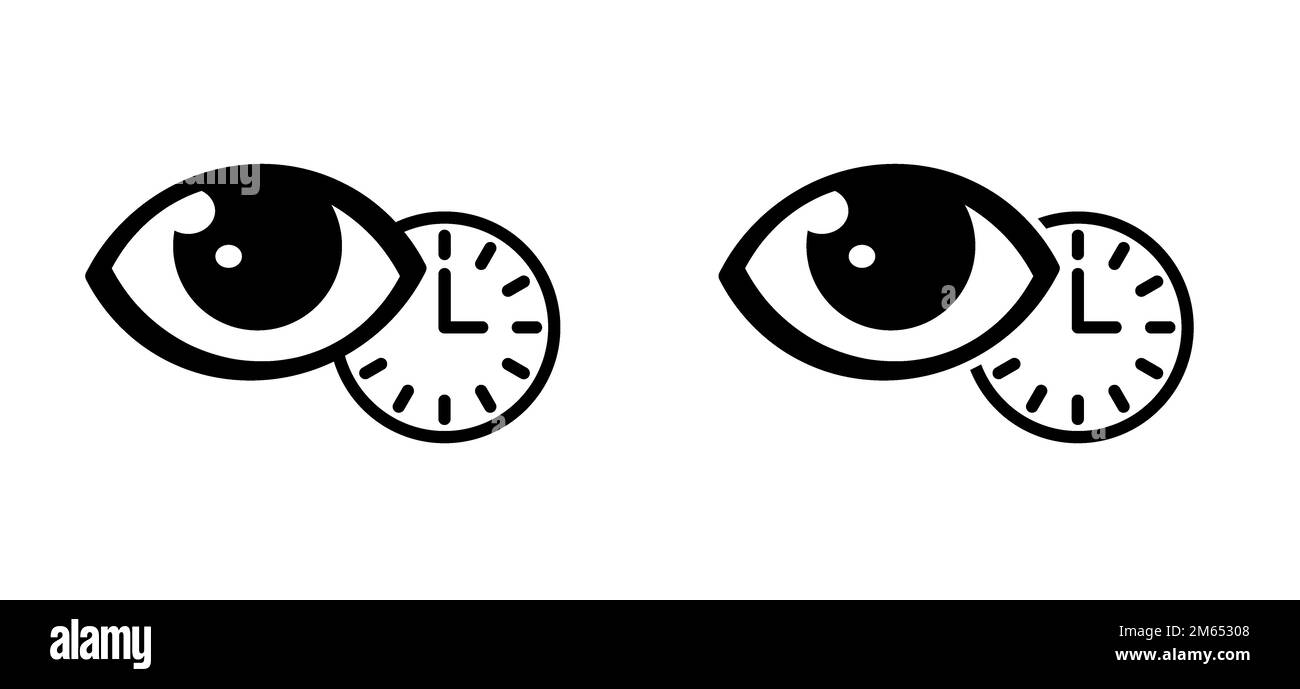 Pipette. Un œil de dessin animé avec le temps. Gouttes oculaires, ophtalmologie. Icône ou symbole du compte-gouttes pour les yeux. Gouttes bleues. Chute d'œil de ligne. Médicament goutte d'eau. O Banque D'Images