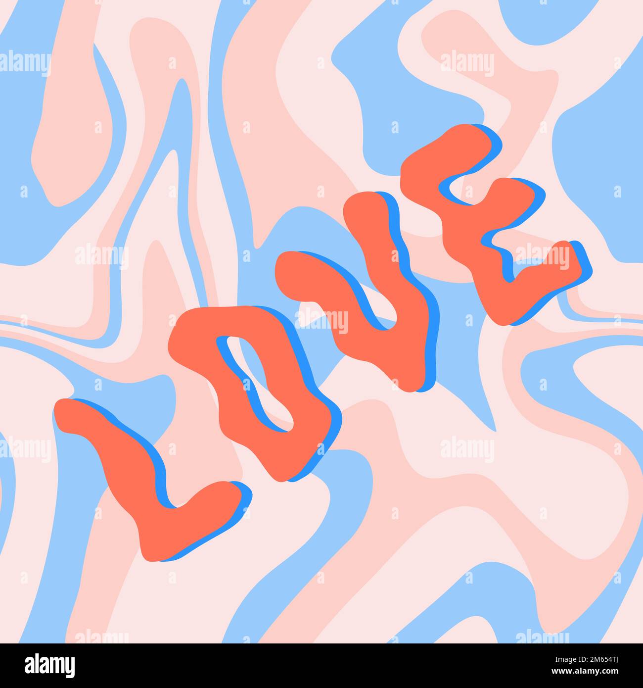 Texte d'amour groovy sur fond de marbre liquide. 1970 vintage, 1960 rétro style hippie. Trippy psychédélique fausse affiche carrée pour carte Saint Valentin. Illustration de Vecteur