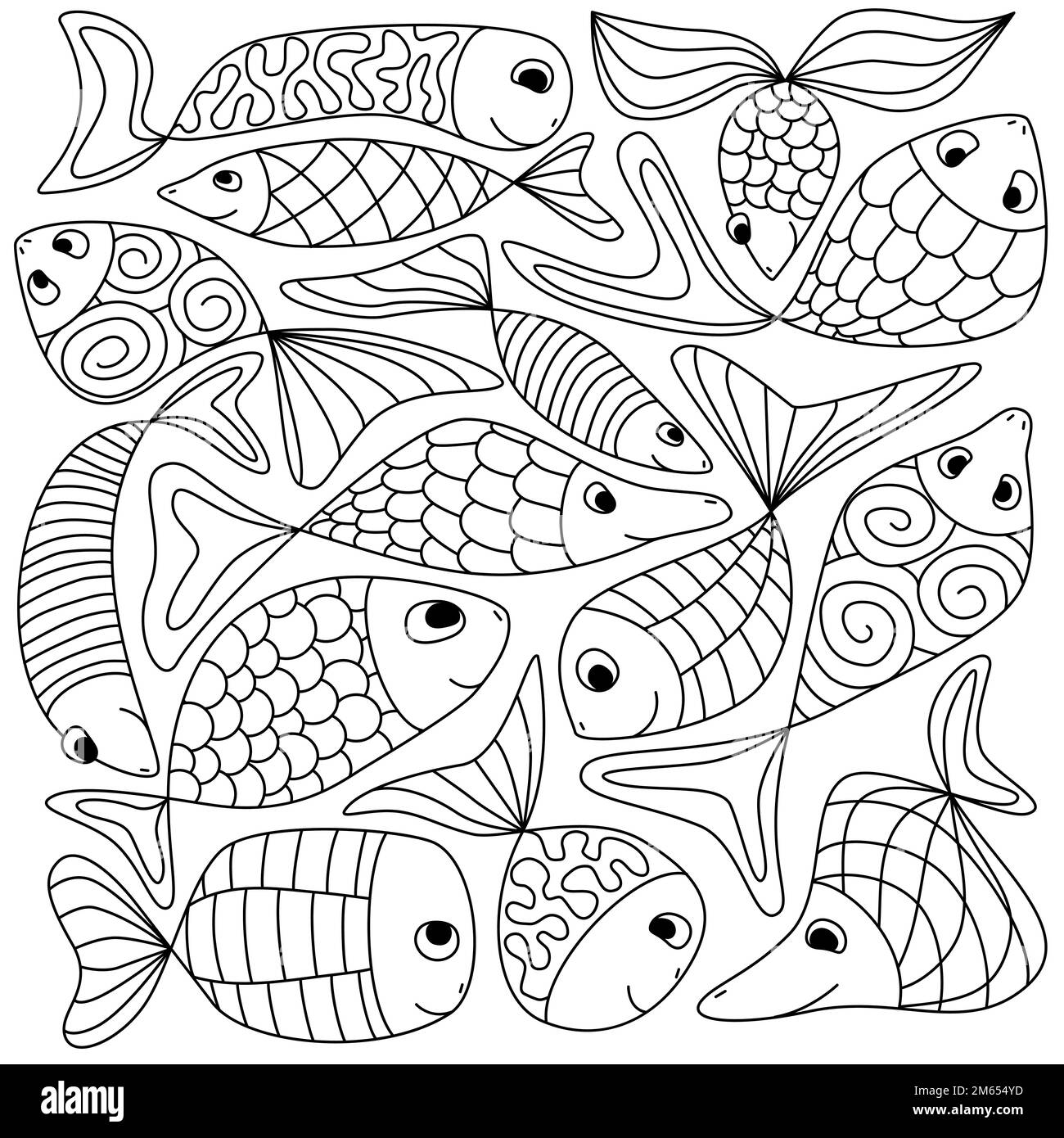 Adorable poisson fantaisie pour la coloriage. Contour des animaux de la vie marine. Motif Zenangle abstrait sourire poisson. Illustrateur de vecteur d'esquisse à encre simple Illustration de Vecteur