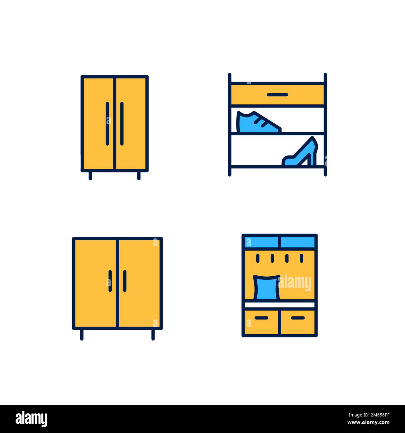 Mobilier pour vêtements et chaussures stockage pixel Perfect RVB couleurs icônes ensemble Illustration de Vecteur