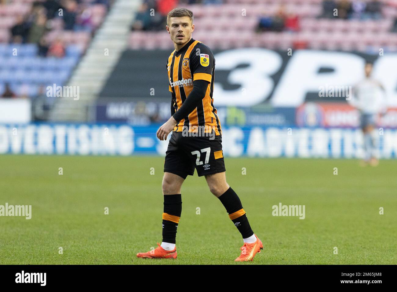 Regan Slater #27 de Hull City pendant le match de championnat Sky Bet Wigan Athletic vs Hull City au DW Stadium, Wigan, Royaume-Uni, 2nd janvier 2023 (photo de Bryan Phil/News Images) Banque D'Images