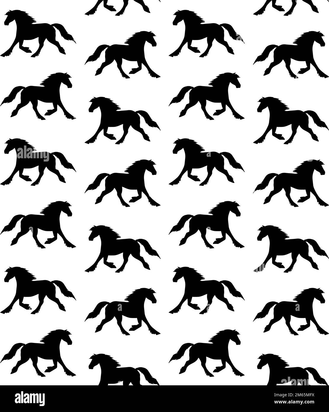 Motif vectoriel sans couture de la silhouette de cheval frisonne dessinée à la main, isolé sur fond blanc Illustration de Vecteur