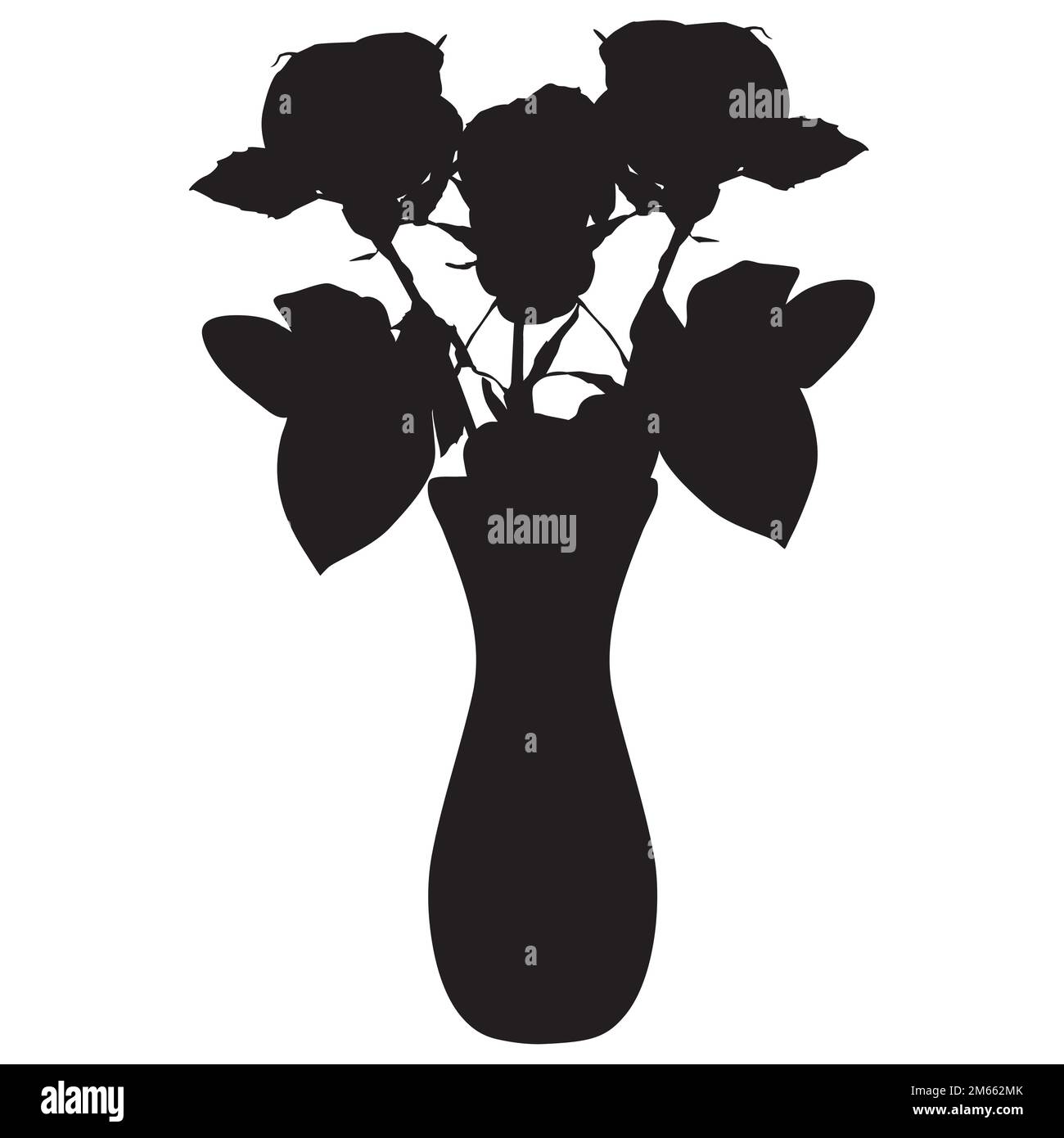 Bouquet de fleurs roses en vase silhouette noire, illustration vectorielle Illustration de Vecteur