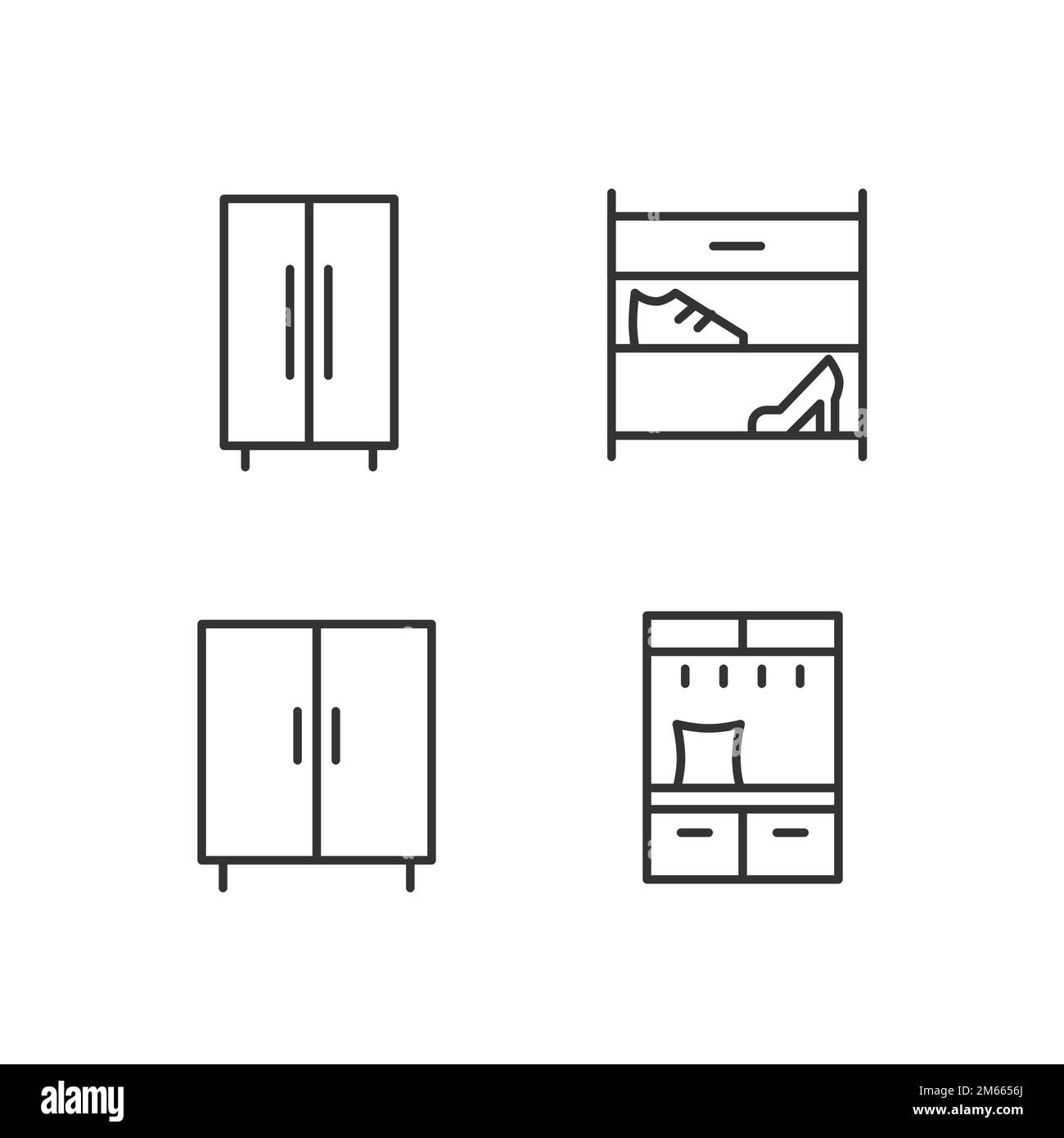 Mobilier pour vêtements et chaussures stockage pixel Perfect linear icônes ensemble Illustration de Vecteur