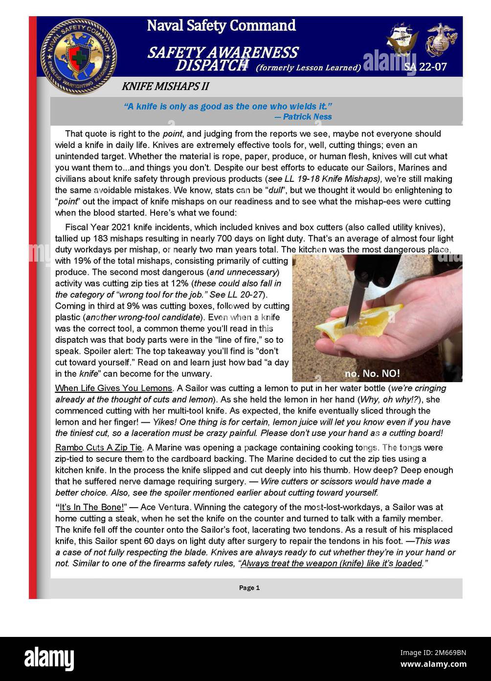 Représentation d'une intervention de sensibilisation à la sécurité émise par le Commandement de la sécurité navale. Anciennement connu sous le nom de leçons apprises, le produit renommé offre toujours des leçons de sécurité pertinentes et opportunes destinées à l'entreprise navale. Banque D'Images