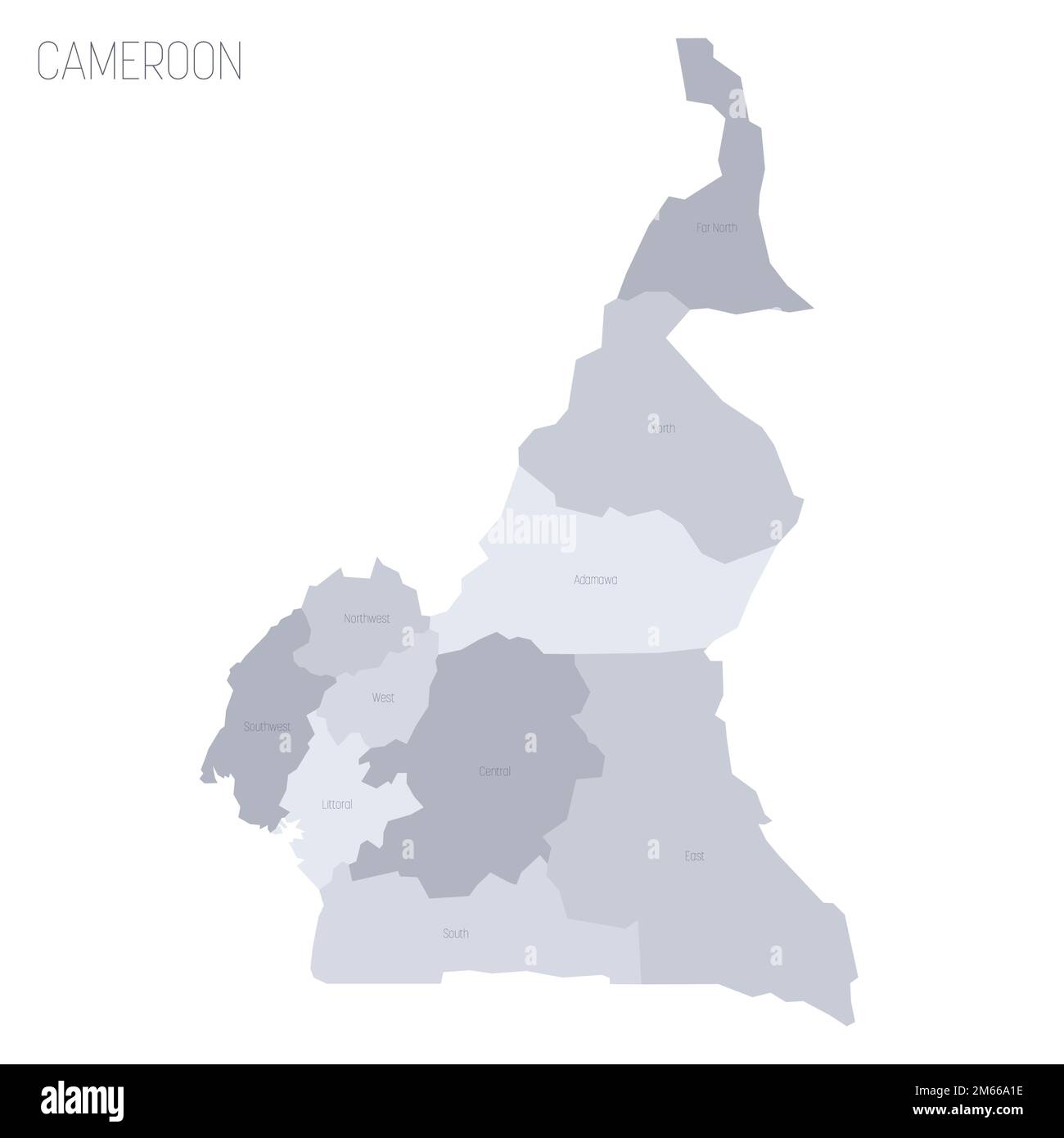 Cameroun carte politique des divisions administratives - régions. Carte vectorielle grise avec étiquettes. Illustration de Vecteur