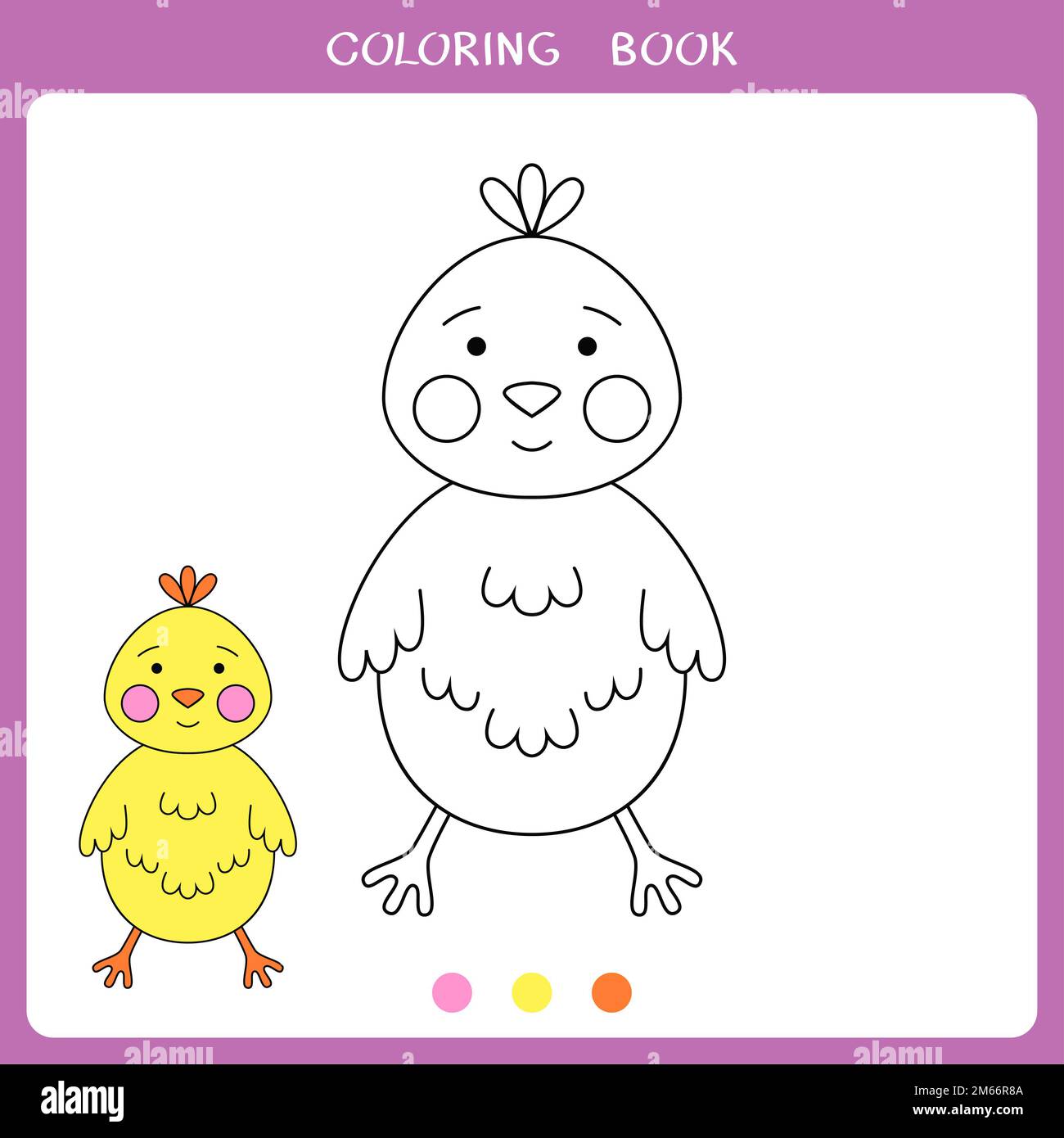 Jeu éducatif simple pour les enfants. Poulet mignon pour livre de coloriage Banque D'Images