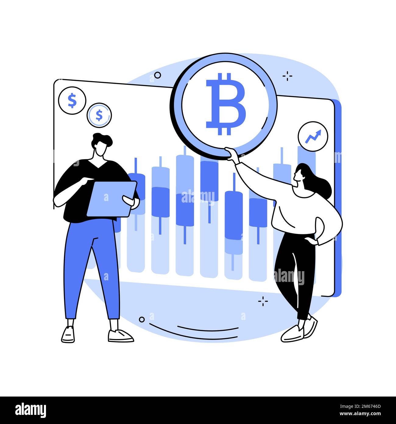 Illustration du vecteur de concept abstrait du trading Desk de crypto-monnaie. Plateforme à terme Bitcoin, service d'échange de crypto, busine de technologie financière Illustration de Vecteur