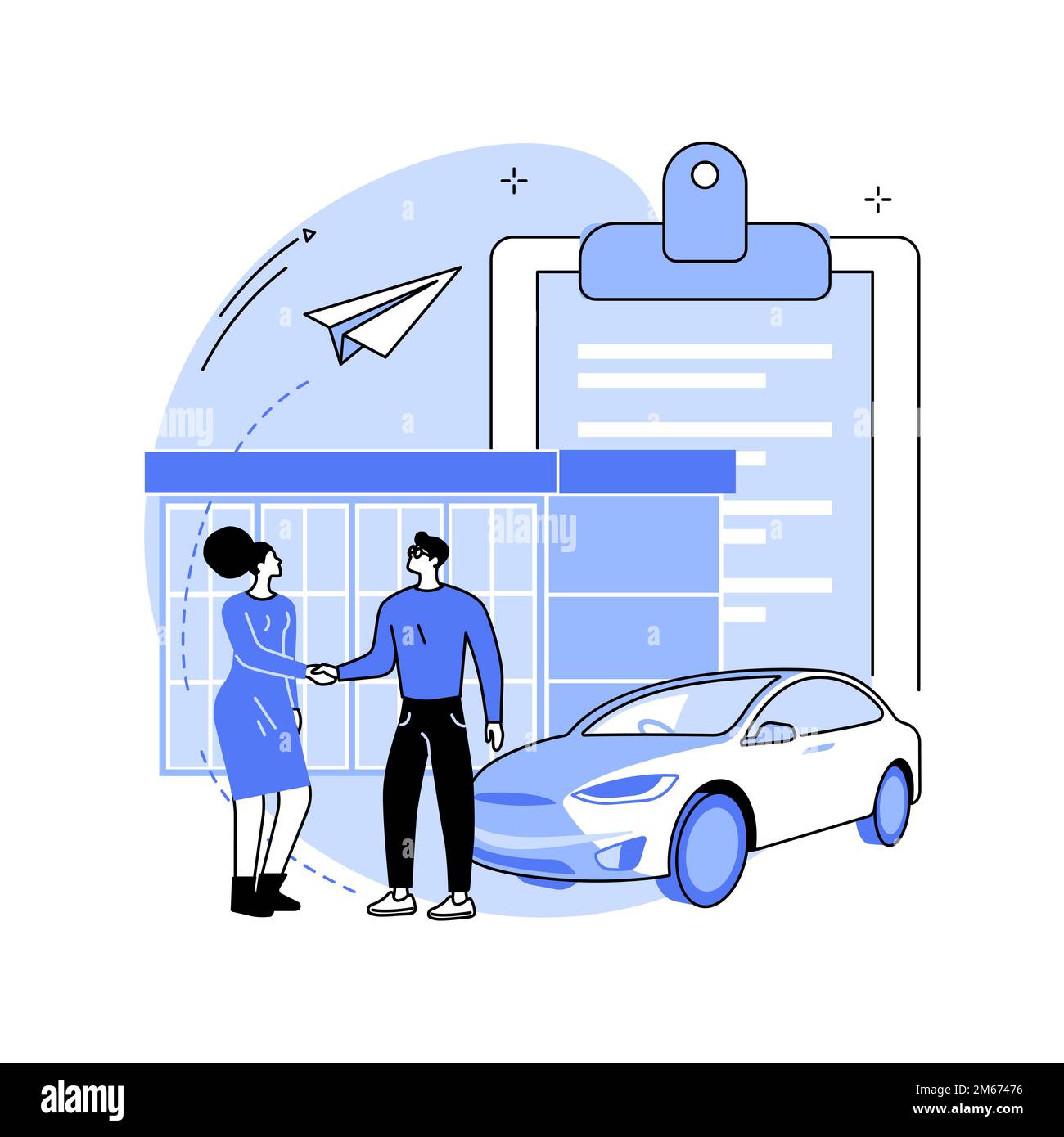 Illustration du vecteur de concept abstrait de la concession. Concessionnaire autorisé, distribution officielle des marchandises, concession régionale, autorisation de vendre, vente au détail par autobus Illustration de Vecteur