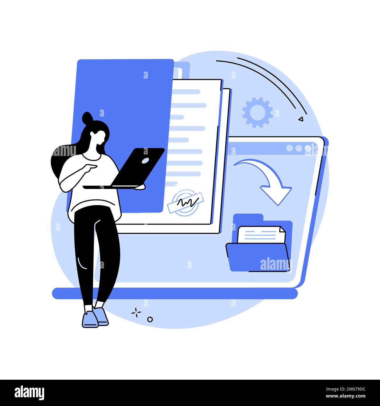 Illustration du vecteur de concept abstrait de transformation numérique. Stratégie numérique, solution de développement, flux de travail sans papier, numérisation d'entreprise, tran Illustration de Vecteur