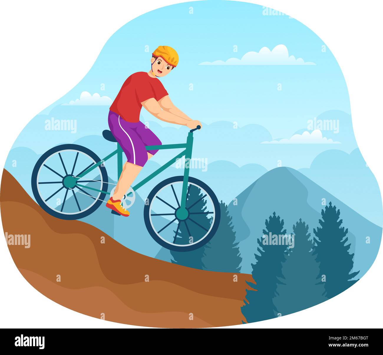Mountain Motos Illustration avec Cyclisme dans les montagnes pour le sport, les loisirs et un style de vie sain dans Flat Cartoon modèles dessinés à la main Illustration de Vecteur
