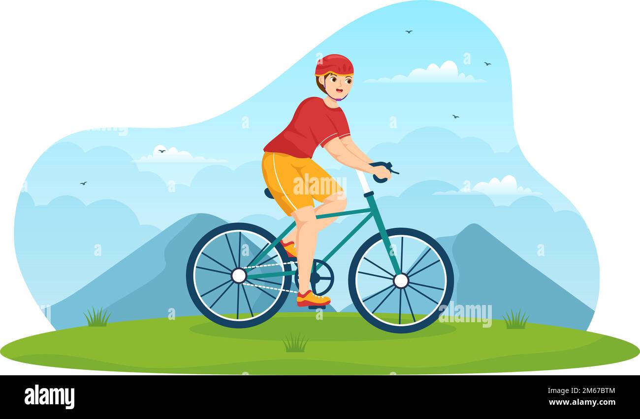 Mountain Motos Illustration avec Cyclisme dans les montagnes pour le sport, les loisirs et un style de vie sain dans Flat Cartoon modèles dessinés à la main Illustration de Vecteur