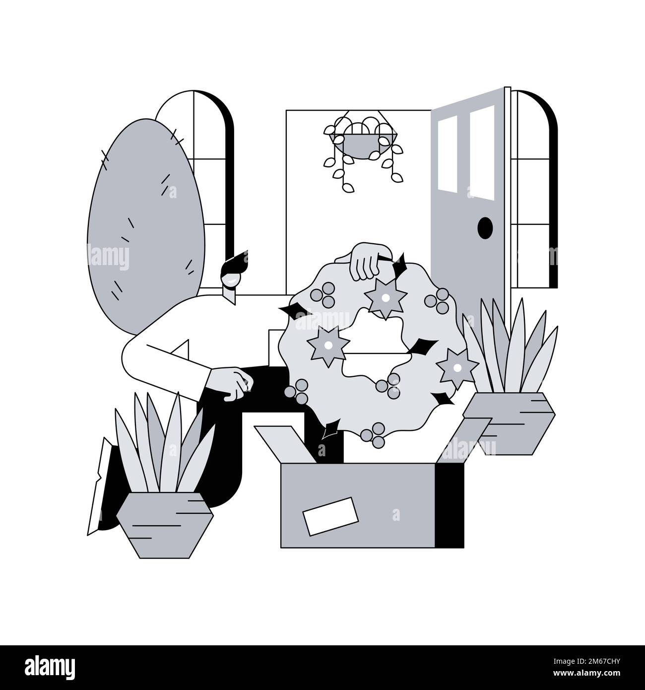 Illustration vectorielle abstraite du concept des semoirs saisonniers. Idées de décoration de jardin, jardinière de vacances, paysagiste, porte avant, abonnement et DEL Illustration de Vecteur