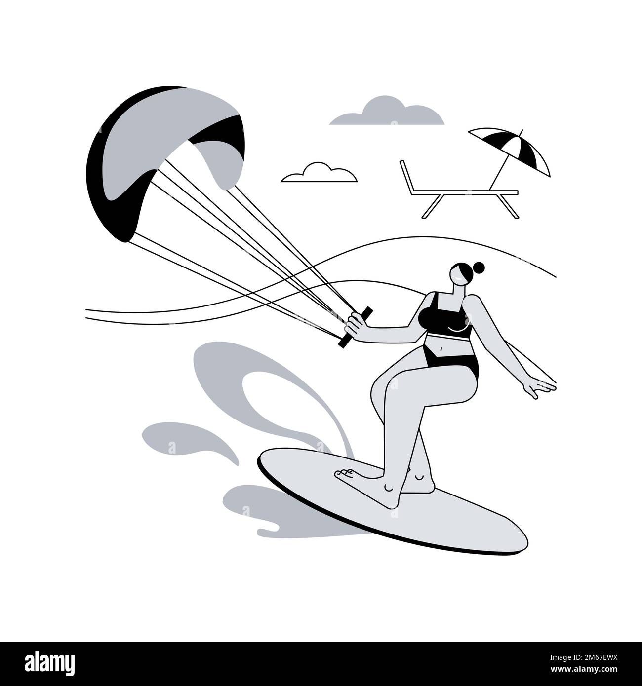 Illustration du vecteur de concept abstrait de kitesurf.Kiteboarding, sport nautique en parachute, aventure en vol, vitesse du vent, plaisir extrême,caméra embarquée, libère Illustration de Vecteur
