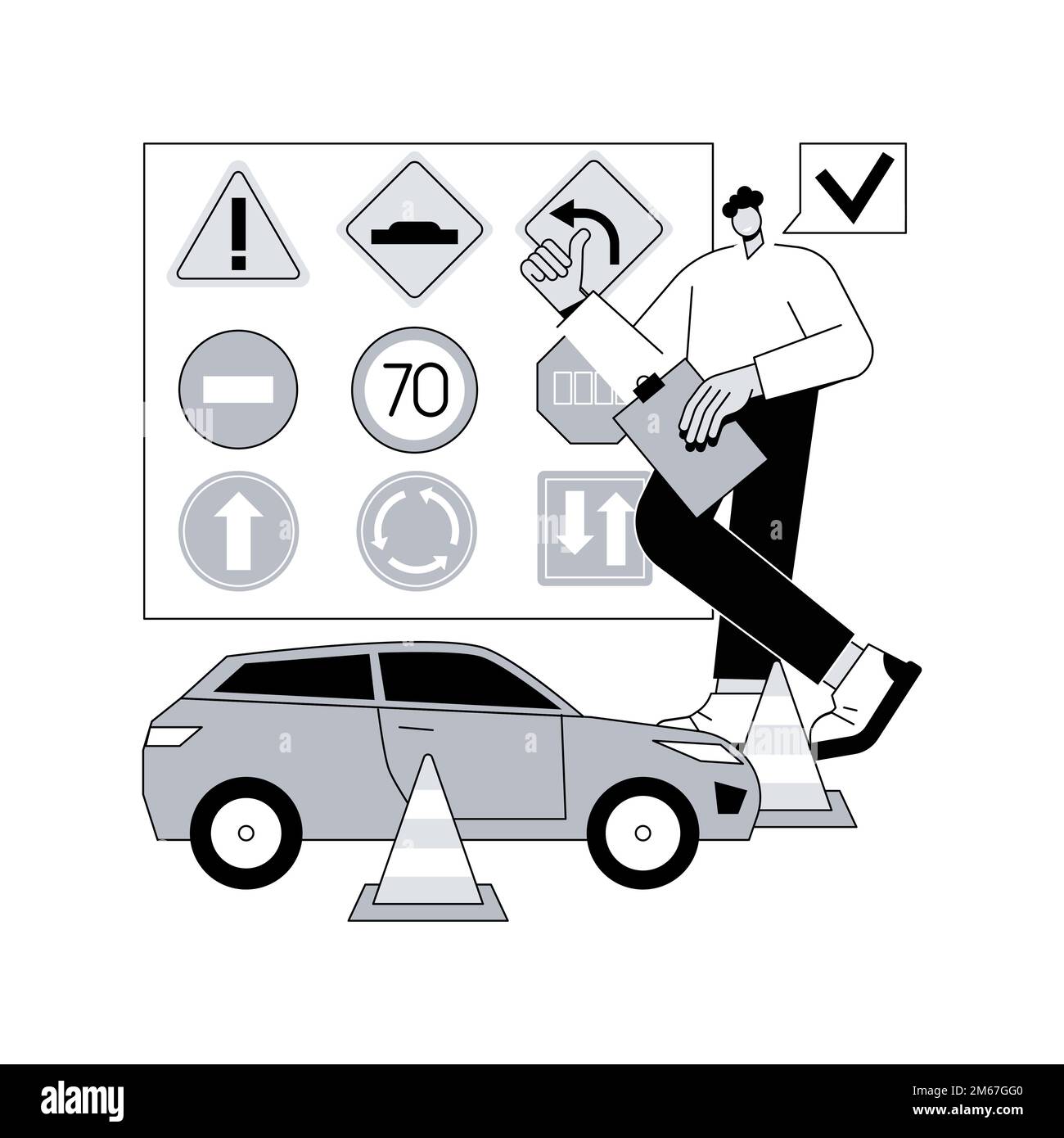 Leçons de conduite illustration abstraite du vecteur de concept. École de conduite, cours pour débutants, cours de recyclage, cours intensif, préparation à l'examen, avancé l Illustration de Vecteur