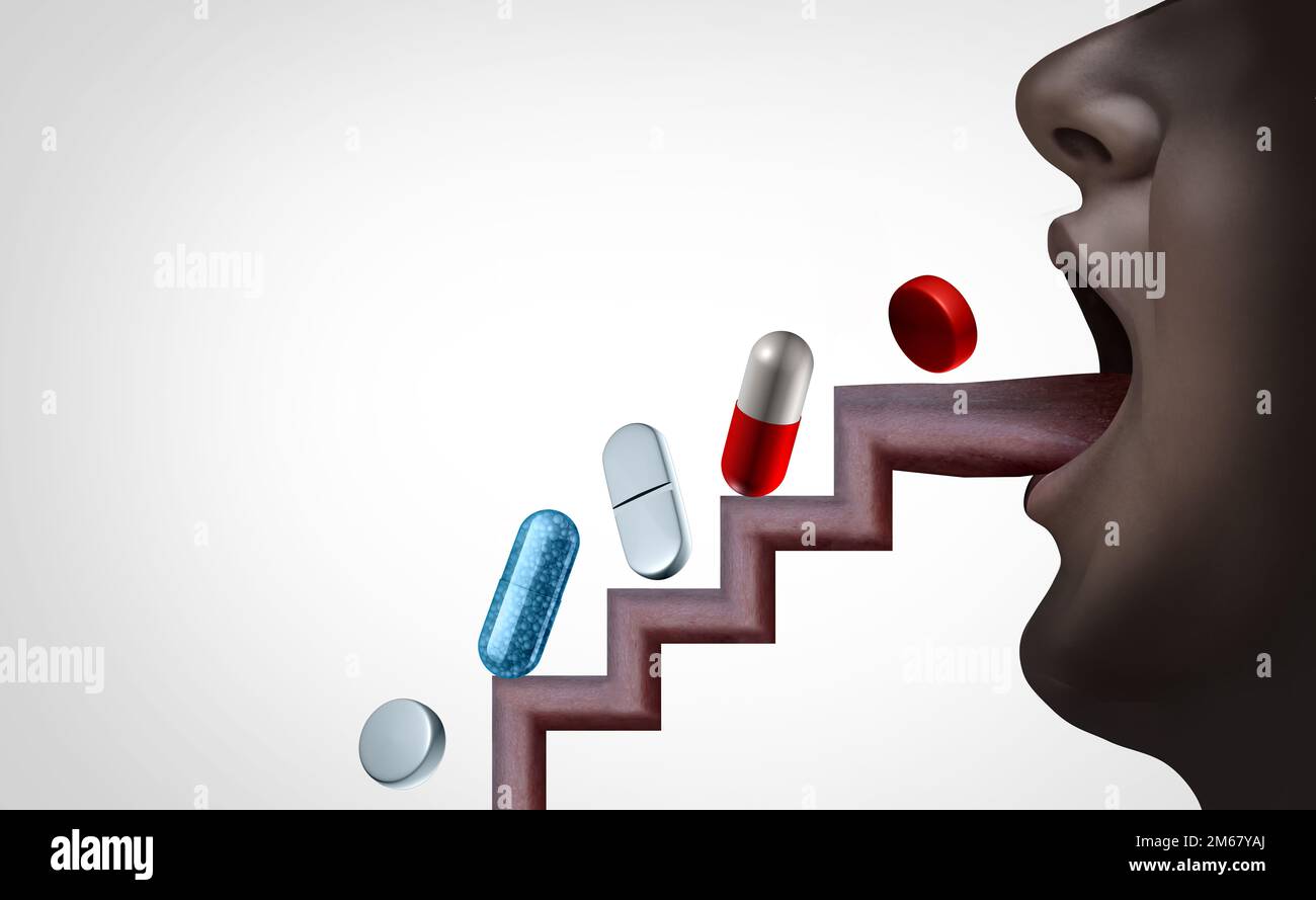 L'abus de drogues sur ordonnance et les opioïdes ou la dépendance de fentanyl comme opioïdes et la crise des opioïdes et le concept d'abus de substances comme médicaments sur-prescrits Banque D'Images