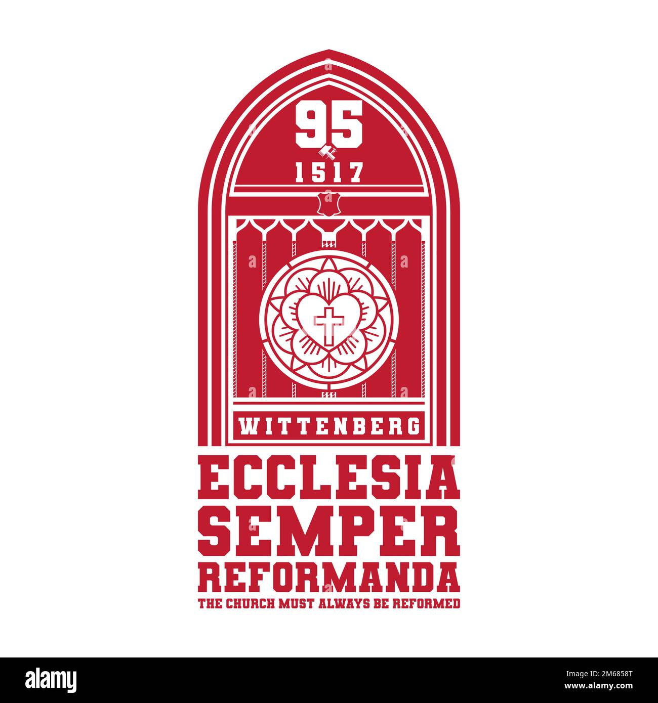 Illustration chrétienne. Ecclesia semper reformanda. 95 Thèses de la réforme de l'Église par Martin Luther. Illustration de Vecteur