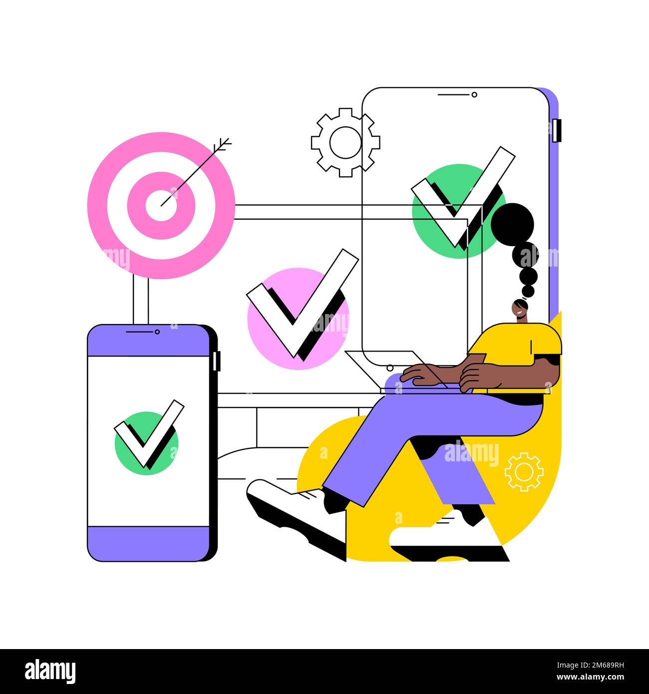 Illustration du vecteur de concept abstrait de suivi entre appareils. Utilisation de plusieurs périphériques et rapports, un profil utilisateur, fonction de suivi inter-périphériques, analyse Illustration de Vecteur