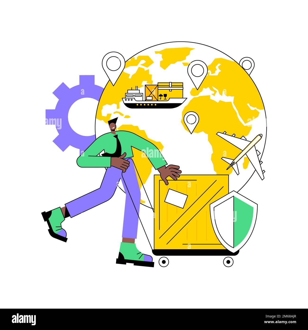 Illustration du vecteur de concept abstrait de l'expédition internationale. Expédition prioritaire internationale, livraison mondiale assurée, service de poste, système de fret Illustration de Vecteur